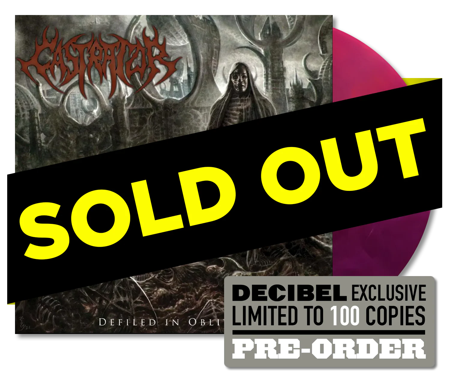 Castrator - Defiled in Oblivion DECIBEL EXCLUSIVE HOT PINK & BLACK GALAXY VINYL